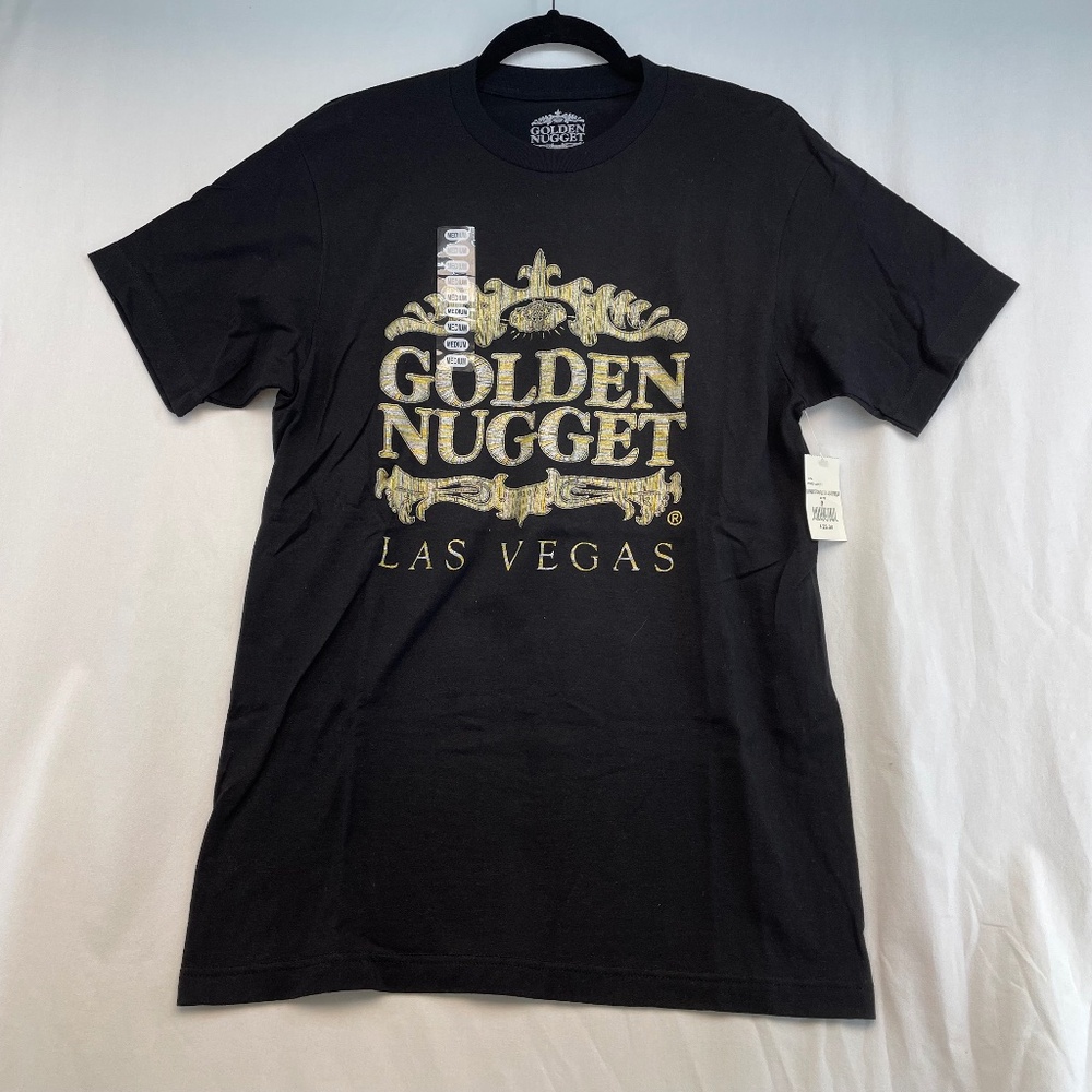 Las Vegas Golden Nugget Casino Graphic T-Shirt Black Gold Size Medium - NEW